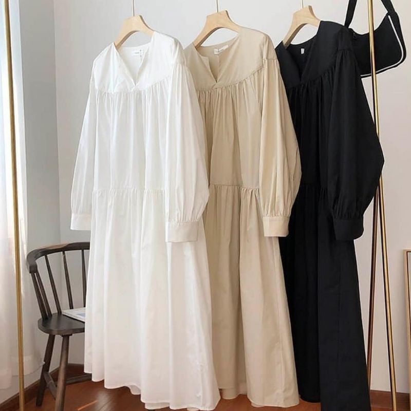 TUNIK HELNA LD100 Fashion muslim hijab outfit ootd hitam putih black white rample rempel polos plain