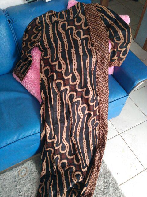 Batik Gamis Dwi Genes Seragam Kondangan Etnic Kombinasi Coklat Ramadhan Exclusive