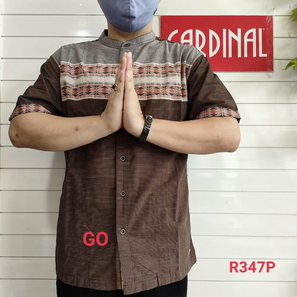 gos S-M CARDINAL KEMEJA KOKO Taqwa Pakaian Pria Original Baju Muslim Salur Lengan Pendek Kekinian