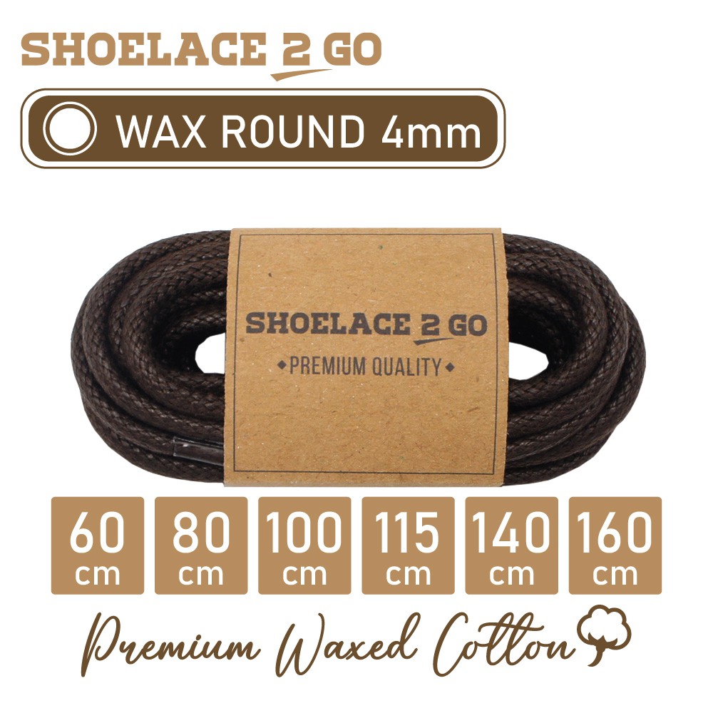 SHOELACE 2 GO PREMIUM TALI SEPATU LILIN WAX BULAT ROUND - WR4 - C2 - DARK BROWN - 4MM