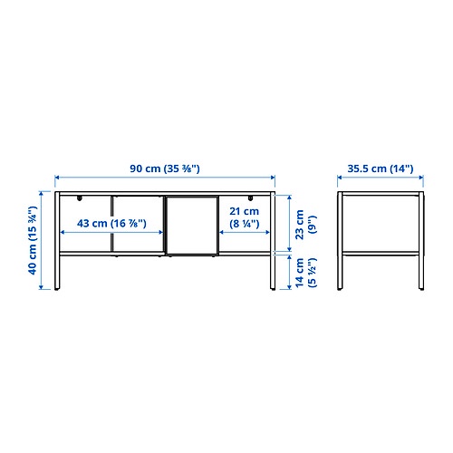 B4GGEBO Meja tv, logam putih, 90x35x40 cm