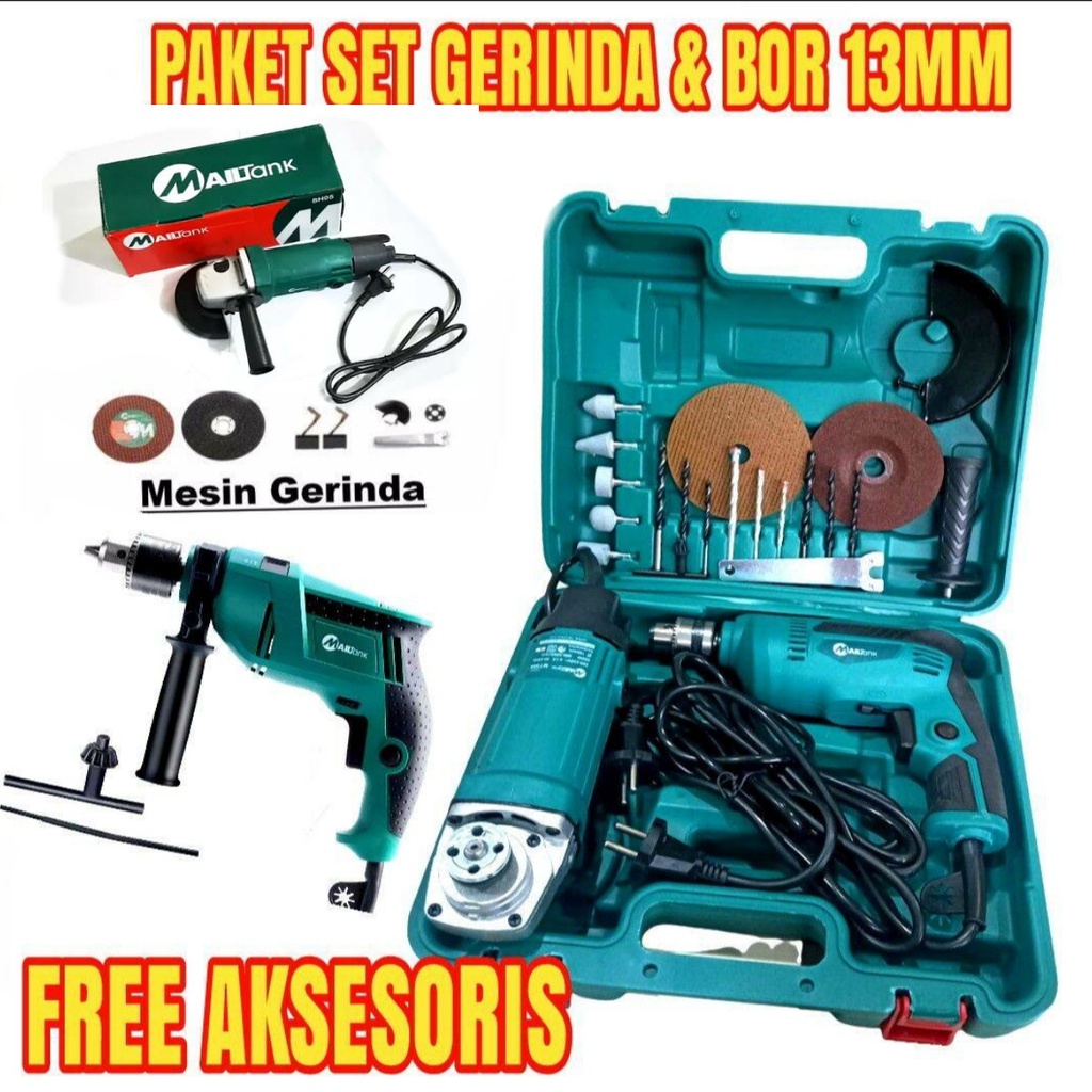 Mailtank SH11 Mesin Bor Beton Impact Drill 13mm 12 Mata Bor Set Koper Termurah