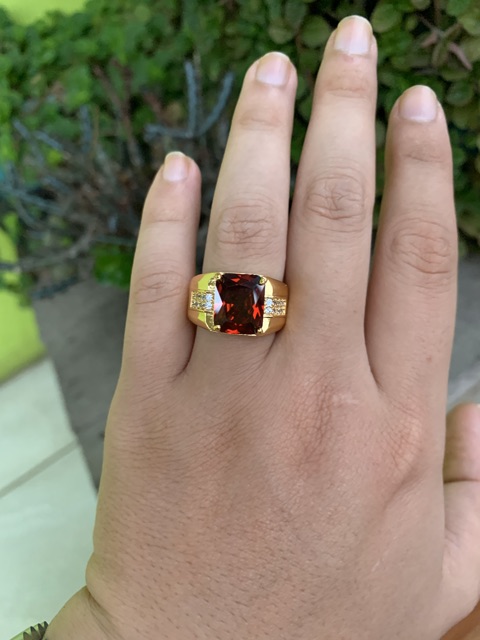 Cincin Casual Batu Red Rubi Merah Mewah Minimalis Ring 18K Gold Filled