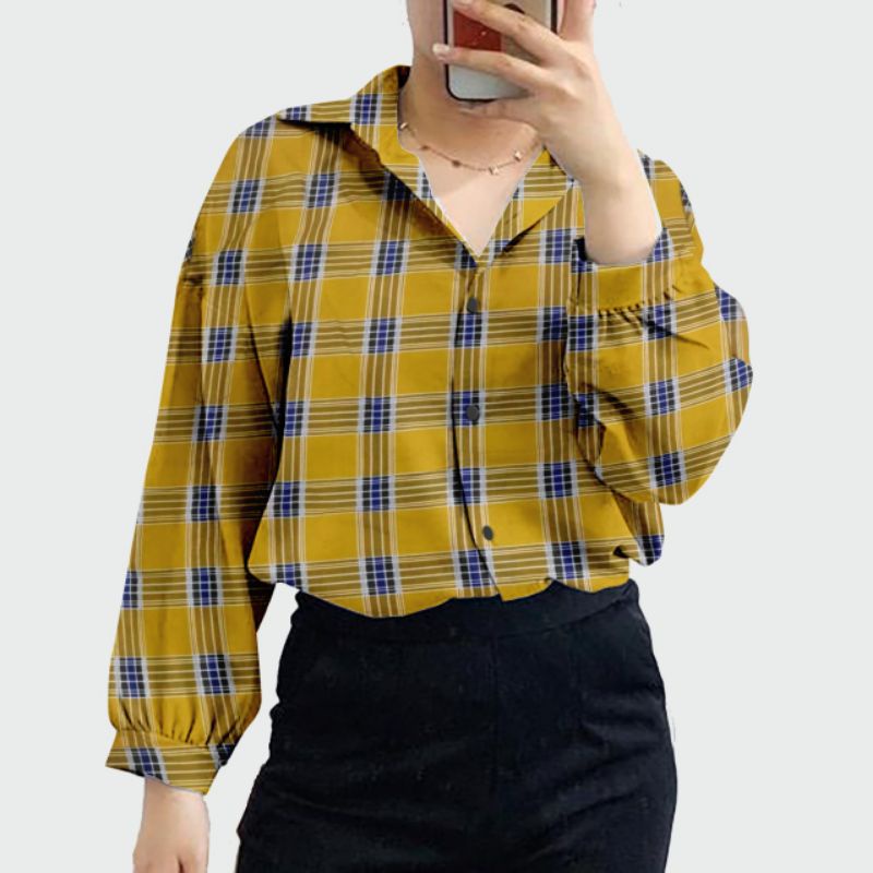 kemeja guilen jumbo ld 120 cm/kemeja wanita jumbo terbaru/atasan kemeja jumbo/kemeja jumbo viral-G jum BB kuning
