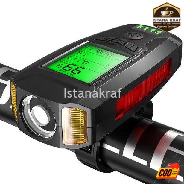 ANLOOK 4 in 1 Lampu Sepeda + Klakson + Speedometer Recharge 1200mAh