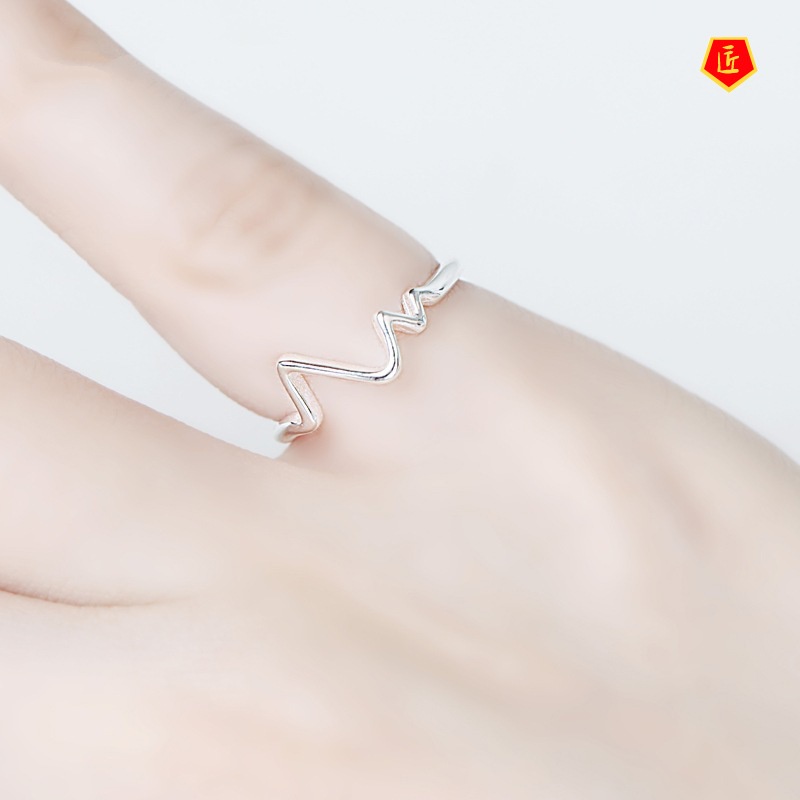 [Ready Stock]Minimalist Creative Heartbeat Shape 925 Silver Ring