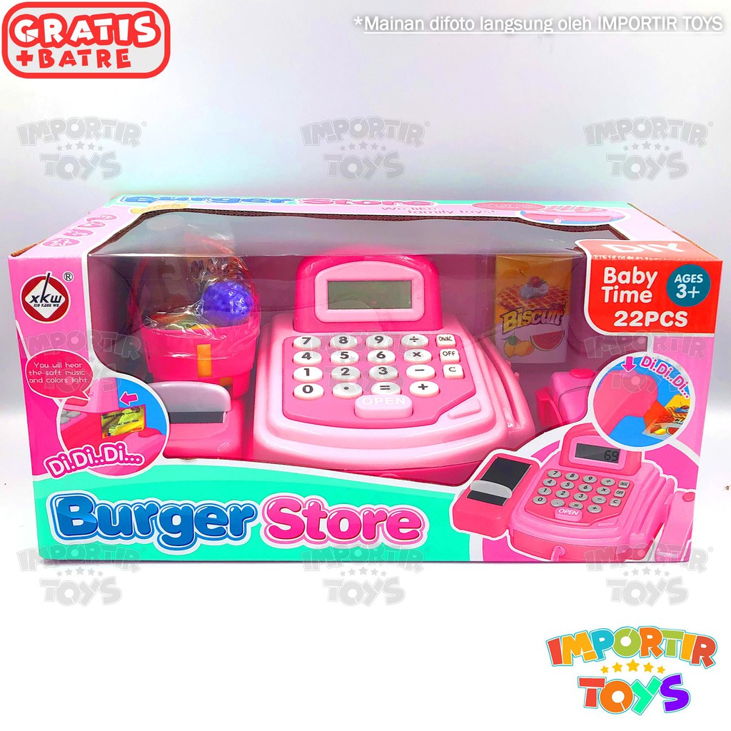 MAINAN KASIR PINK CEWEK ELEKTRIK BATRE SET IMPORTIR TOYS PINK