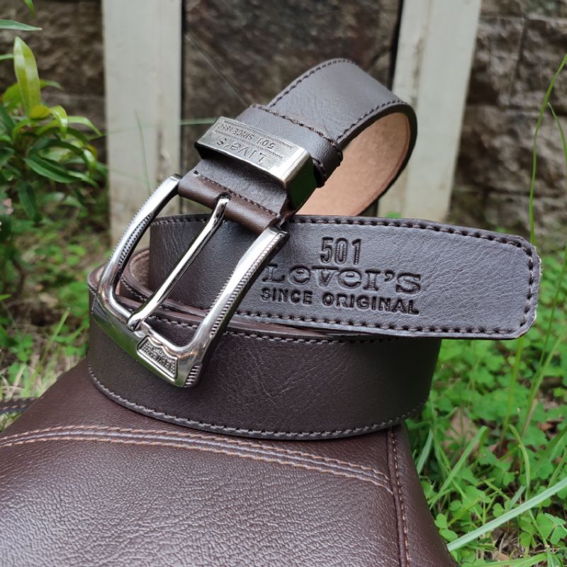 Sabuk Pria Jarum Kulit Sintetis | Ikat Pinggang Pria Classic Tebal | Gesper Pria Jarum Best Quality