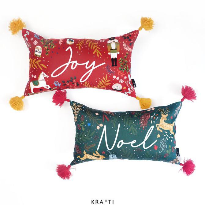 Bantal Sofa / hadiah natal / dekorasi natal / NOEL JOY / bantal 30x50 - Noel, Sarung Saja