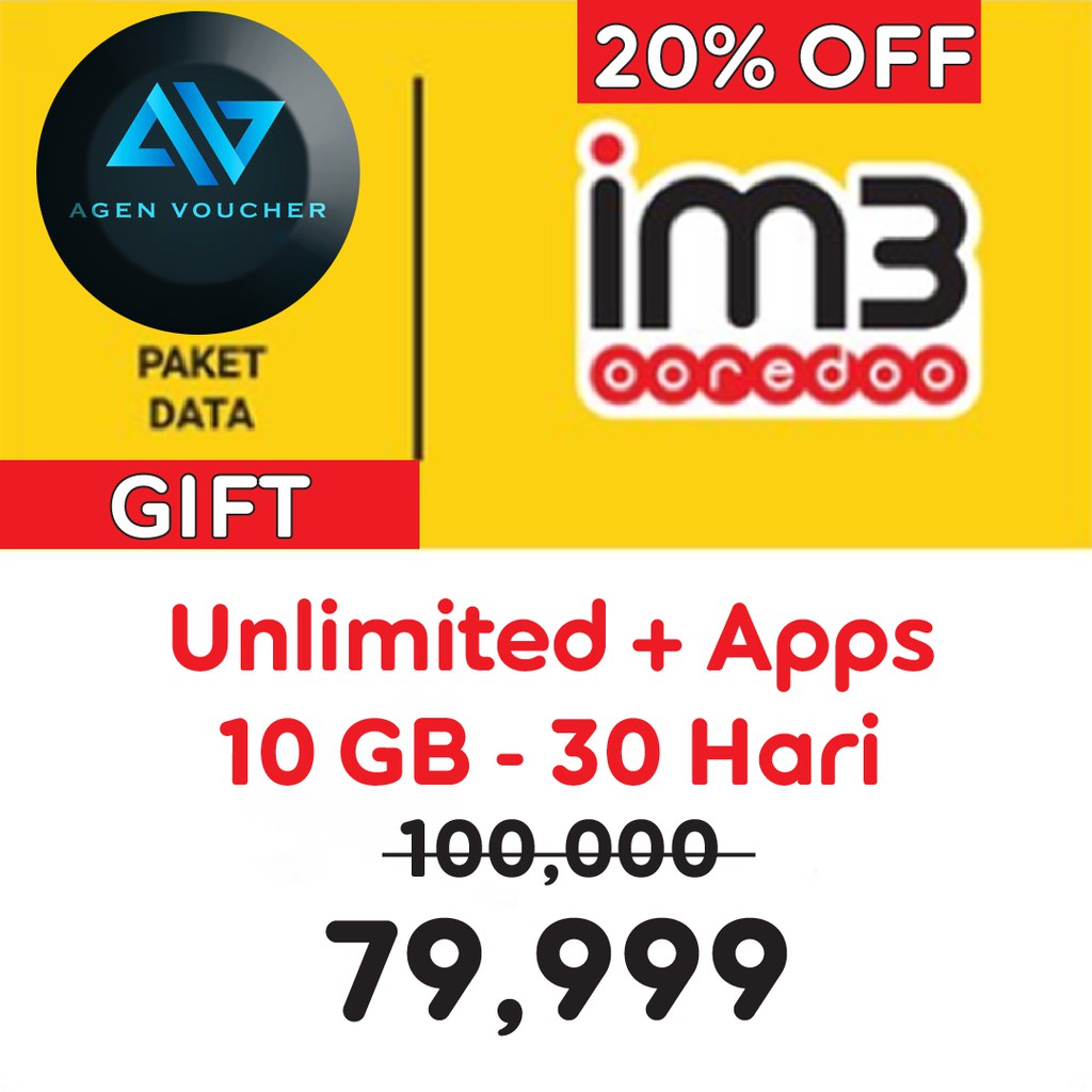 Gift Paket Data Indosat UNLIMITED 10 GB + APPS , 30 hari