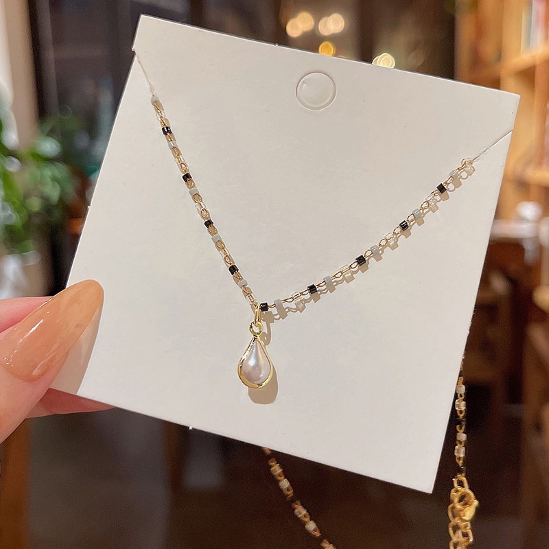 Kalung Choker Kristal Mutiara Warna Hitam Dan Putih Untuk Wanita