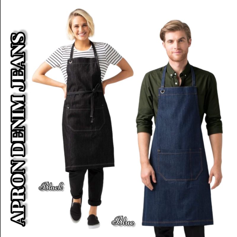 NEW PRODUCT Celemek Apron Barista Bartender Waitres Chef Celemek masak polos dan Custom  - DENIM JEANS PREMIUM