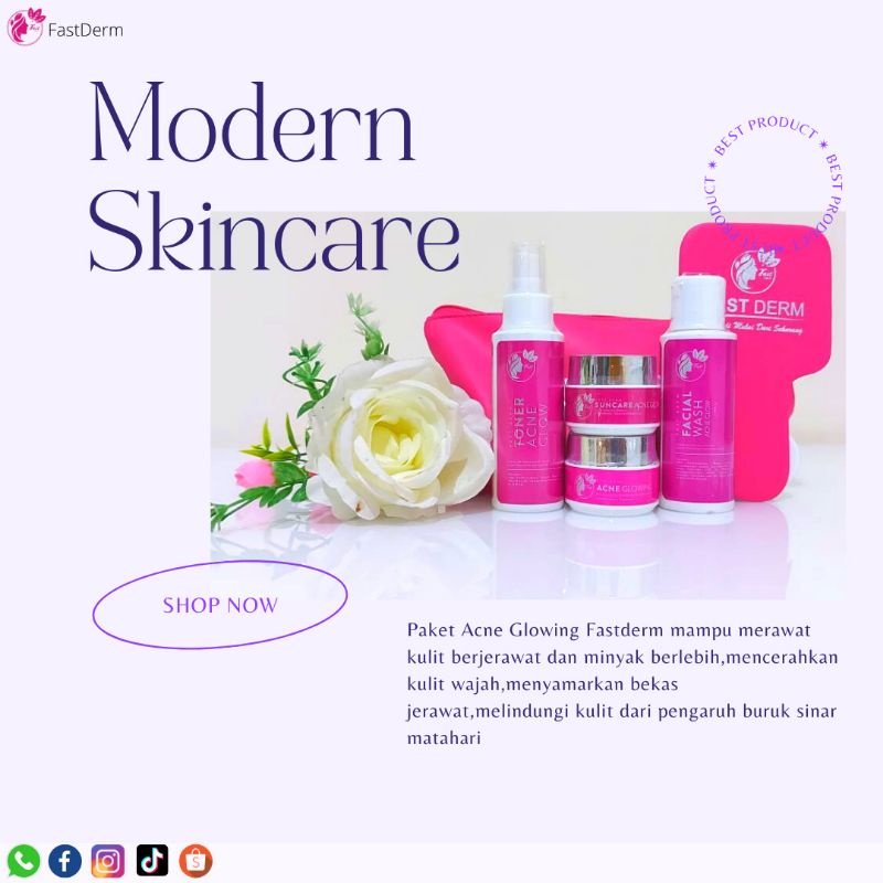 [COD + FREE POUCH DAN CERMIN] FAST DERM ACNE GLOWING SKINCARE BPOM / UNTUK KULIT BERJERAWAT