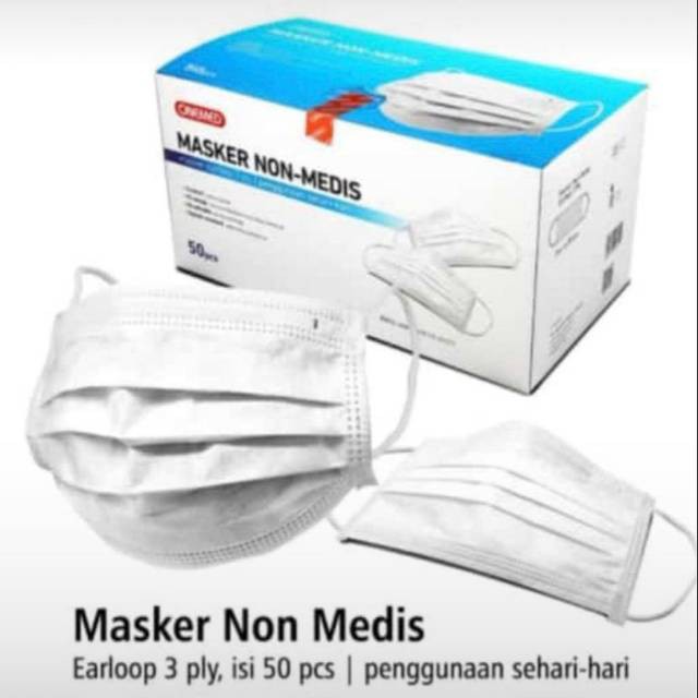 Masker 3ply 50pcs disposable earloop Non Medis merk Onemed