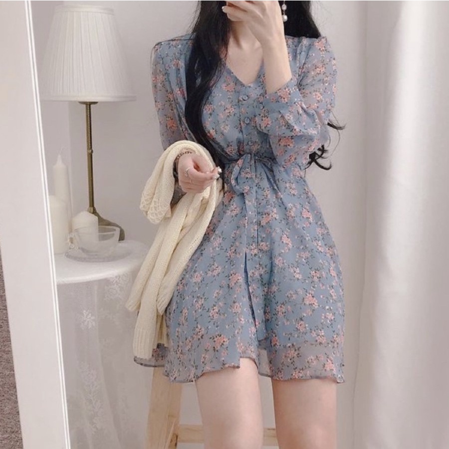 CASUAL MINI BEACH CHIFFON DRESS KOREAN FLOWER FASHION NEW COLLECTION