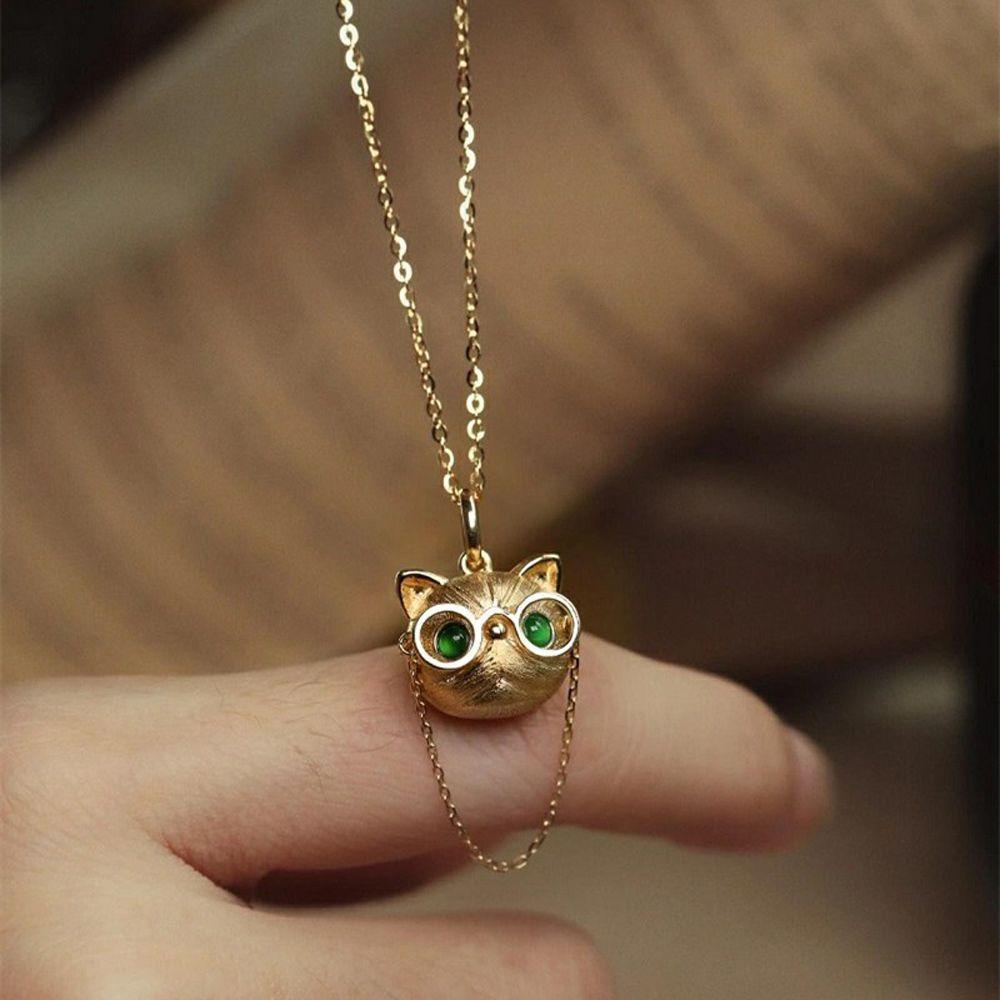 Needway Kalung Liontin Kucing Warna Emas Kucing Rantai Klavikula Fashion Perhiasan Jari Cincin Hadiah Perempuan Gaya Korea