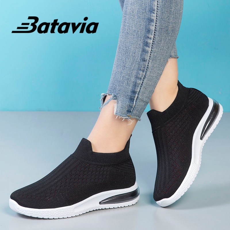 Batavia GROSIR sepatu kanvas wanita rajut sepatu wanita  sepatu tanpa tali hitam Sepatu Wanita Sport Women Sneakers Q4