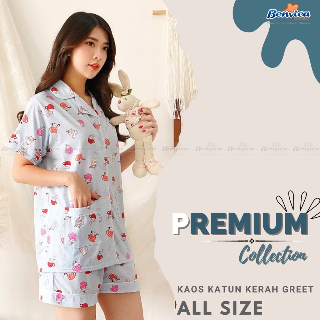 BAJU TIDUR CELANA PENDEK HOTPAN KAOS PREMIUM KERAH GREET ALL SIZE