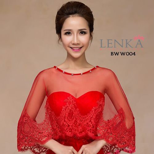 [SIAP KIRIM] BOLERO WEDDING PERNIKAHAN PESTA RENDA LACE MERAH MODERN BWW004