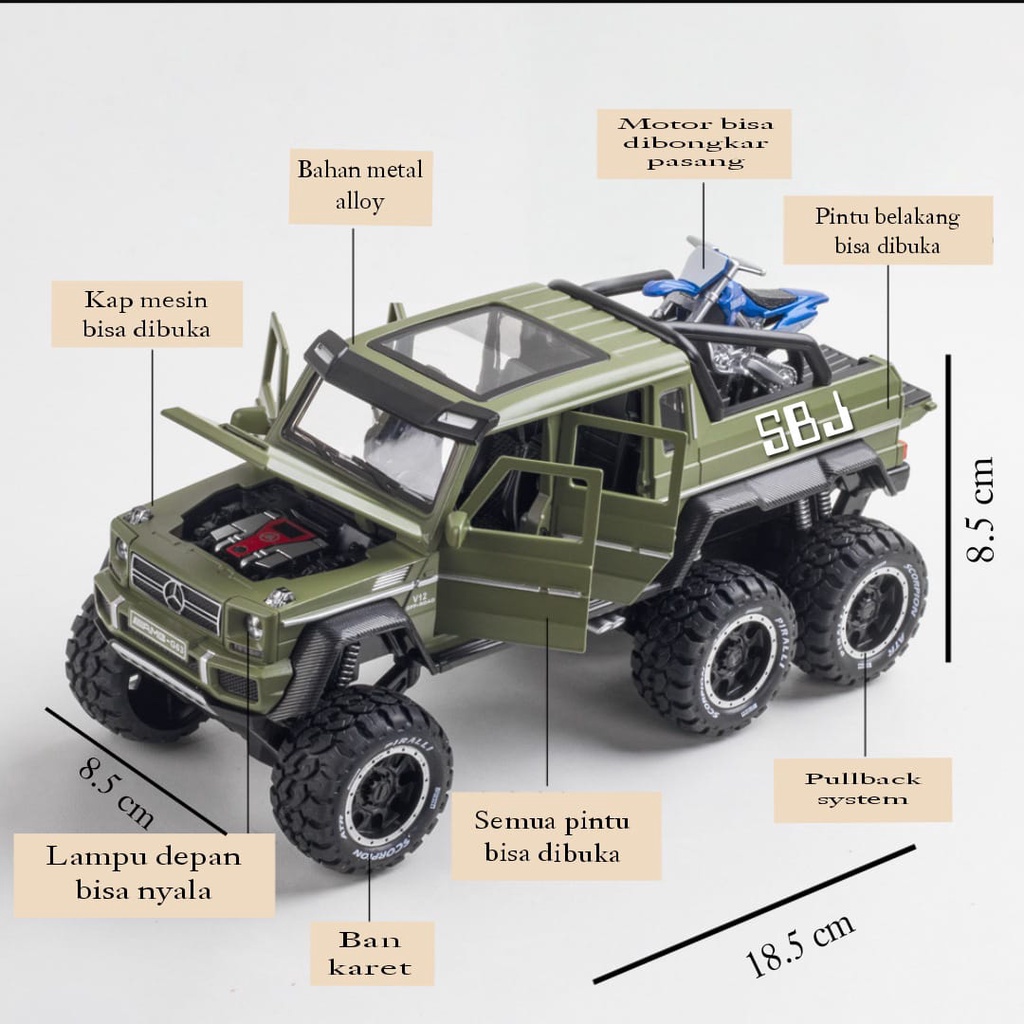 DIECAST MOBIL Mercedes Benz G63 6x6 Jeep Metal series Skala 1:28