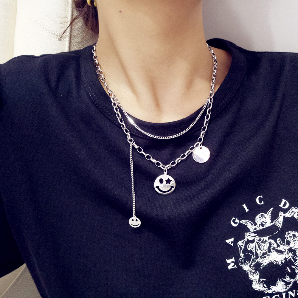 Smiley Face Necklaces Women link Chain Figure simple Pendant Necklace Girl Jewelry