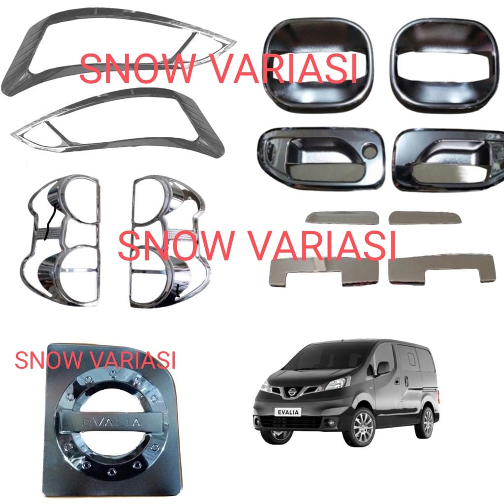 Paket Garnish List Lampu Depan Belakang Outer Handle Tank Cover Nissan Evalia Chrome