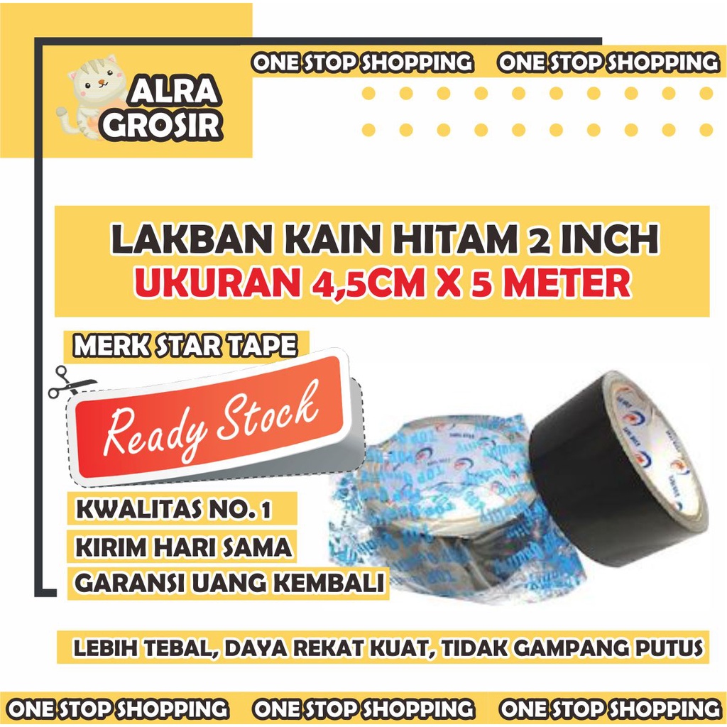 

LAKBAN KAIN HITAM CLOTH TAPE HITAM 2 INCH X 5 METER Lakban Solasi kain hitam STAR TAPE 2 INCH 5 METER
