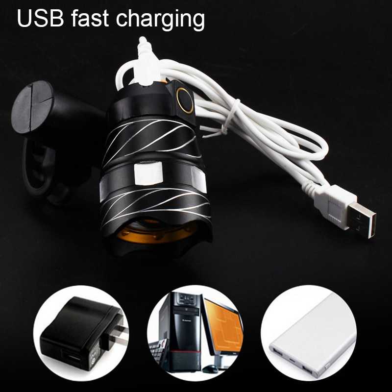 Lampu Sepeda LED Chargerable Zoomable Bicycle CREE XML / Lampu Sepeda Depan Sepeda USB Charger Cas Casan Tahan Lama Rockbros Anti Air LED / Lampu Speda Sepedah Depan Ontel Onthel Gunung Mtb Bmx Rockbros / Lampu Senter Sepeda Depan Gowes Super Terang Ori