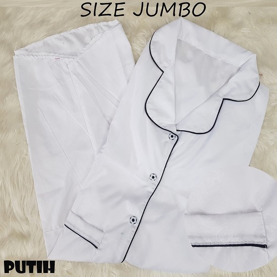 FORTGLASS Piyama PP Saten Bigsize Sleepwear Stelan Baju Tidur Lengan Pendek Satin Embos JUMBO XL-PUTIH
