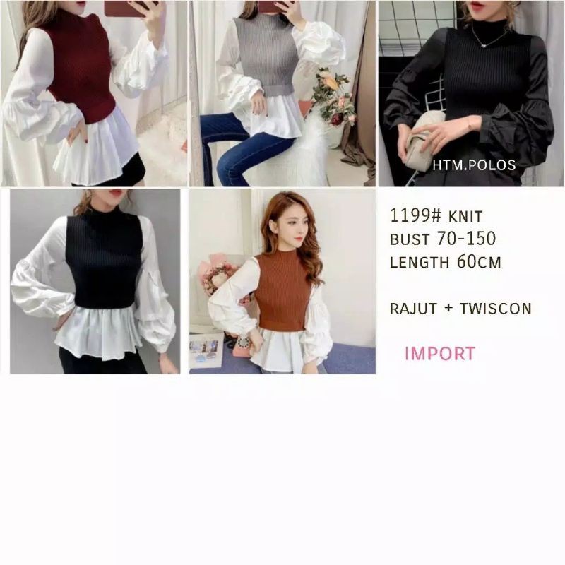 ZShervi Knit Rajut Kombinasi Twiscone import Atasan import Pakaian wanita Atasan cewek Baju cewek