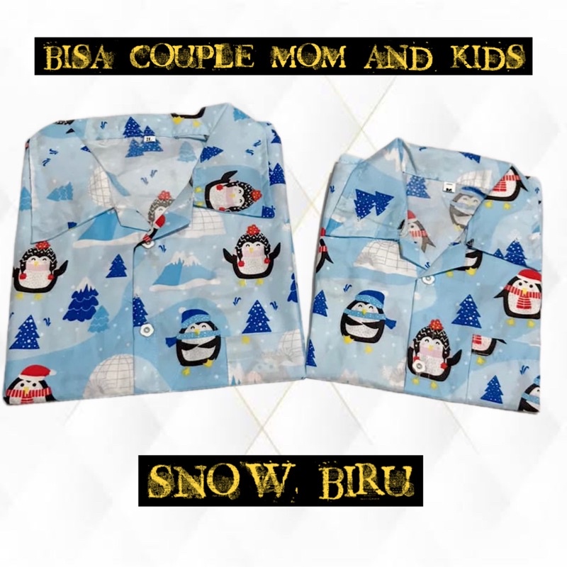 SNOW BIRU - bisa couple keluarga ibu anak stelan baju tidur piyama katun dewasa anak pinguin