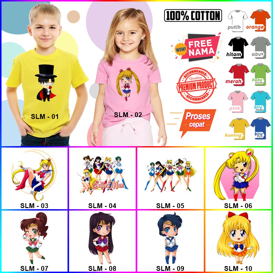 Baju Kaos ANAK DAN DEWASA SAILOR MOON COUPLE (FREE NAMA)