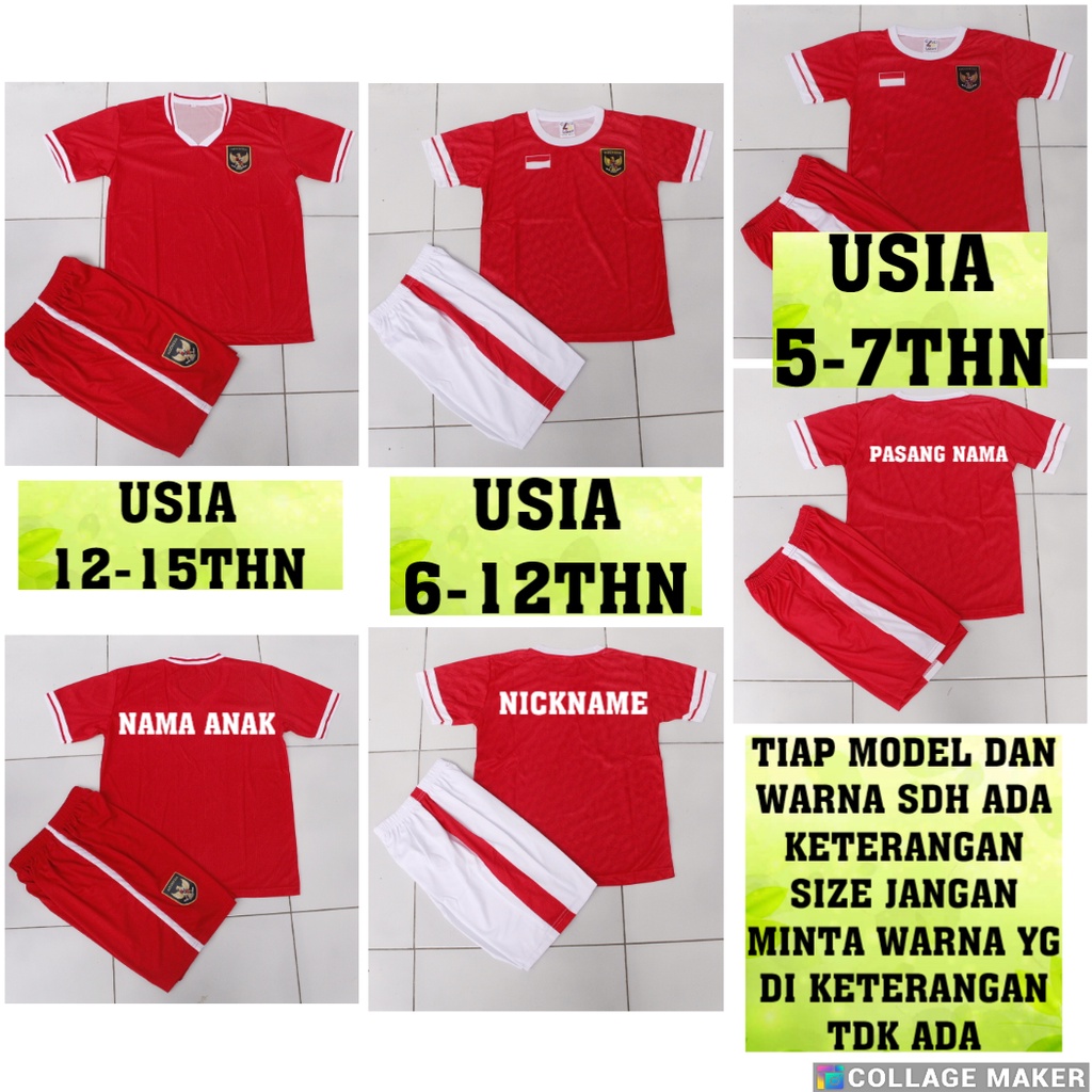 SETELAN BAJU BOLA TIMNAS INDONESIA/JERSEY BOLA TIMNAS PRINTING USIA 5-15THN