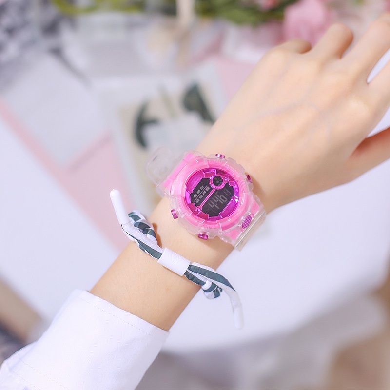 Jam Tangan Wanita Strap Rubber Transparan Display Digital Korean Fashion Import