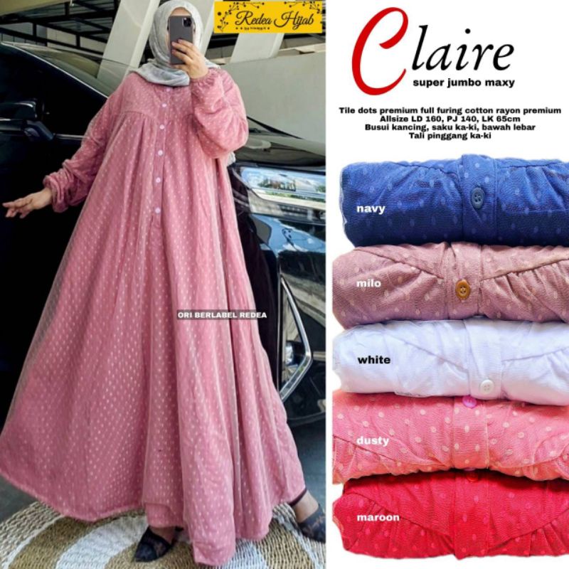 NEW DRESS ELEGAN SUPER JUMBO LD 160 PJ 140 CLAIRE MAXY BAHAN TILE DOTS PREMIUM FULL FURING COTTON RA