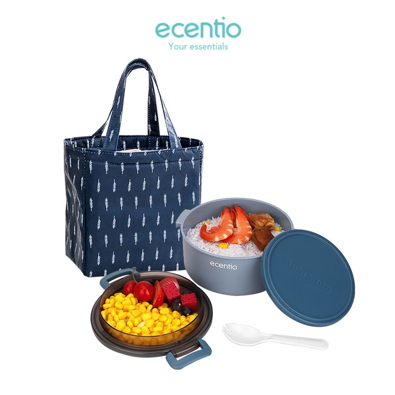 PROMO TERLARIS ecentio lunch box set dan tas kotak makan 1300ml/food container/tempat makanan bulat