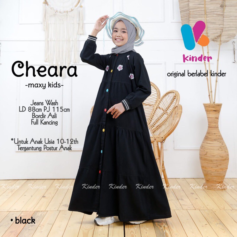 Cheara Black Kids Dress Maxi Gamis Hitam Anak Cewe Jeans Bordir Ld 88 Usia 10-12 Th By Arsyila