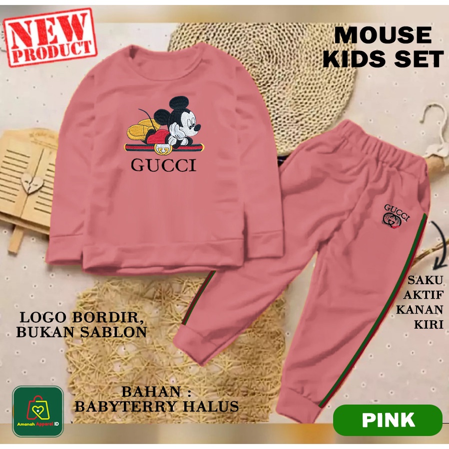 Baju Setelan Pakaian Olahraga Anak MOUSE KIDS Bordir Bahan Babyterry Premium Laki-Laki Perempuan Unisex / 21438