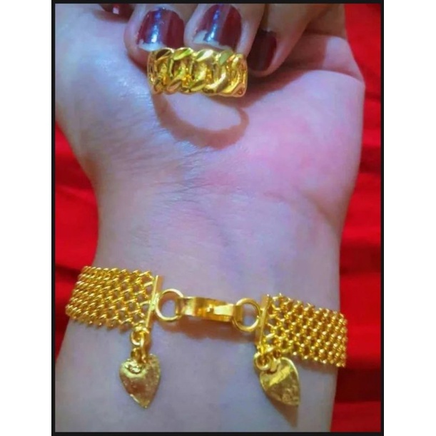 Gelang tangan tikar lebar lapis mas 24k asli bonus cicin rantai cantik