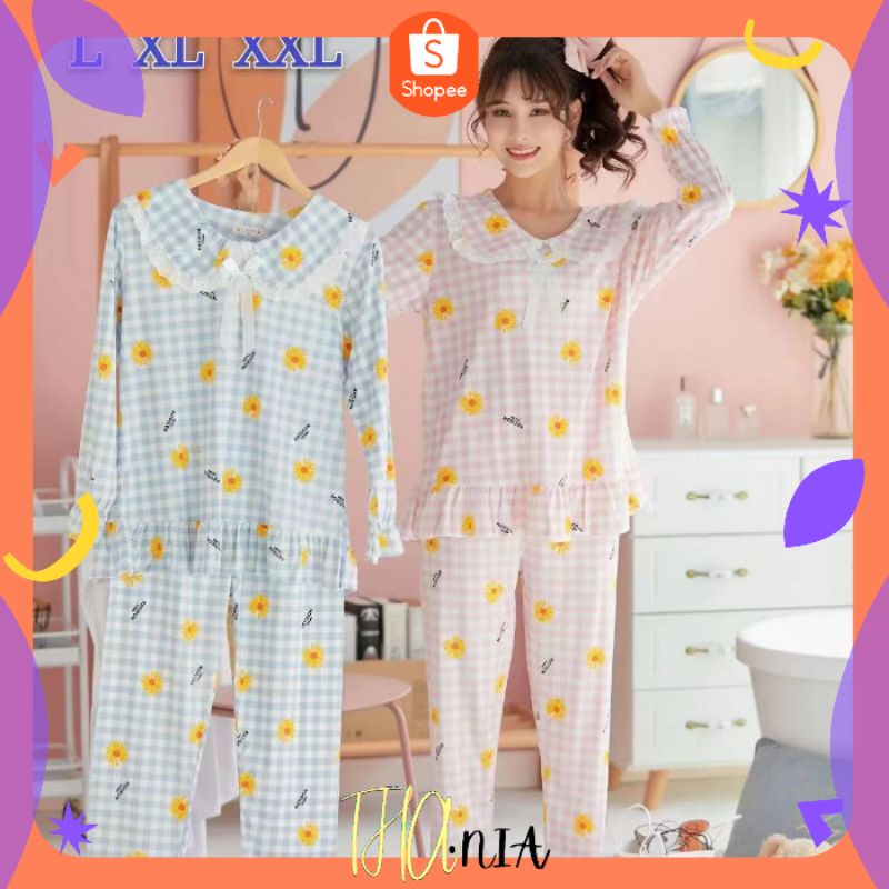 PIYAMA/BAJU TIDUR BUNGA MATAHARI RENDA IMPORT PREMIUM