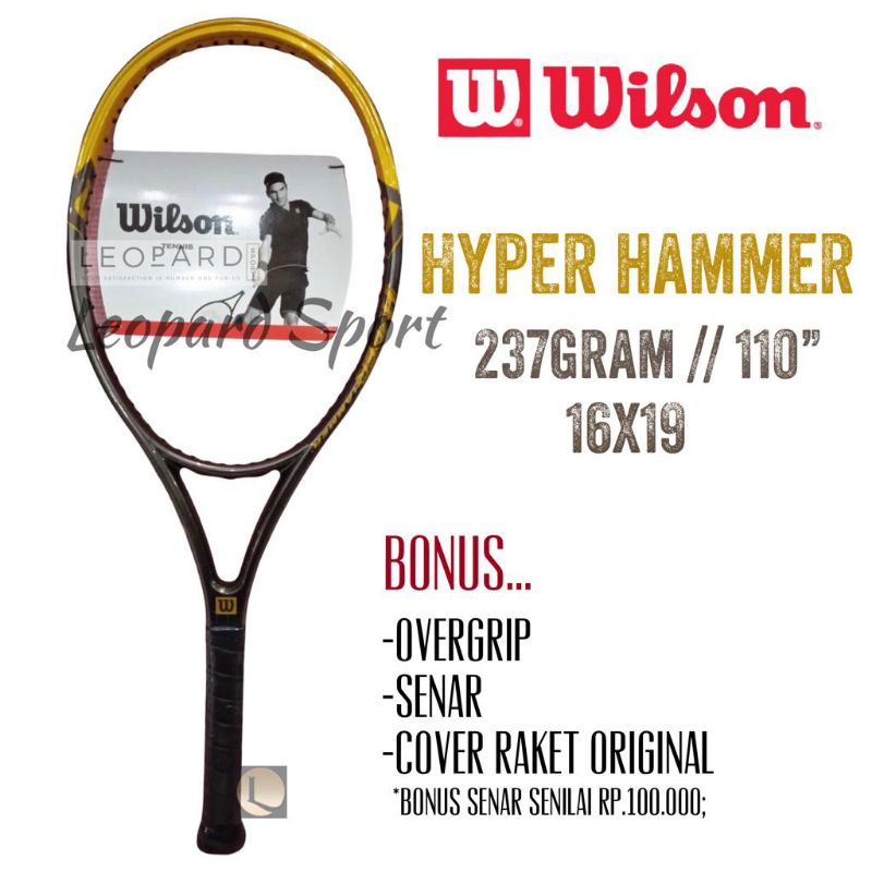 Raket Tenis Wilson Hyper Hammer 2.3 (Grey/Gold) 237gr 110" grip 4 1/4