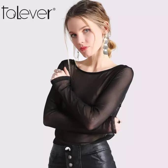 Sheer Top Polos / Mesh Top Transparan / T-Shirt Fishnet Plain F8889