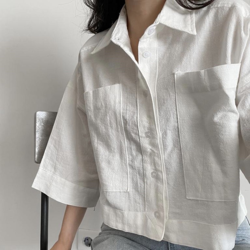Kemeja wanita croptop linen / outer / croptop shirt