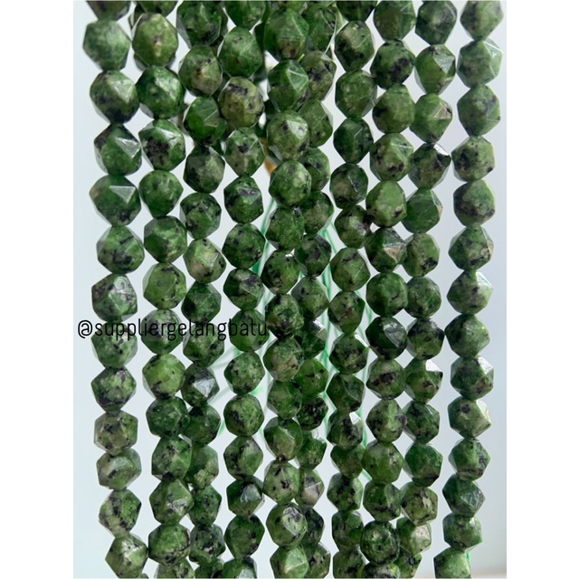 batu faceted hexagon Stone 8mm hijau lumut green chrysocola corak akik