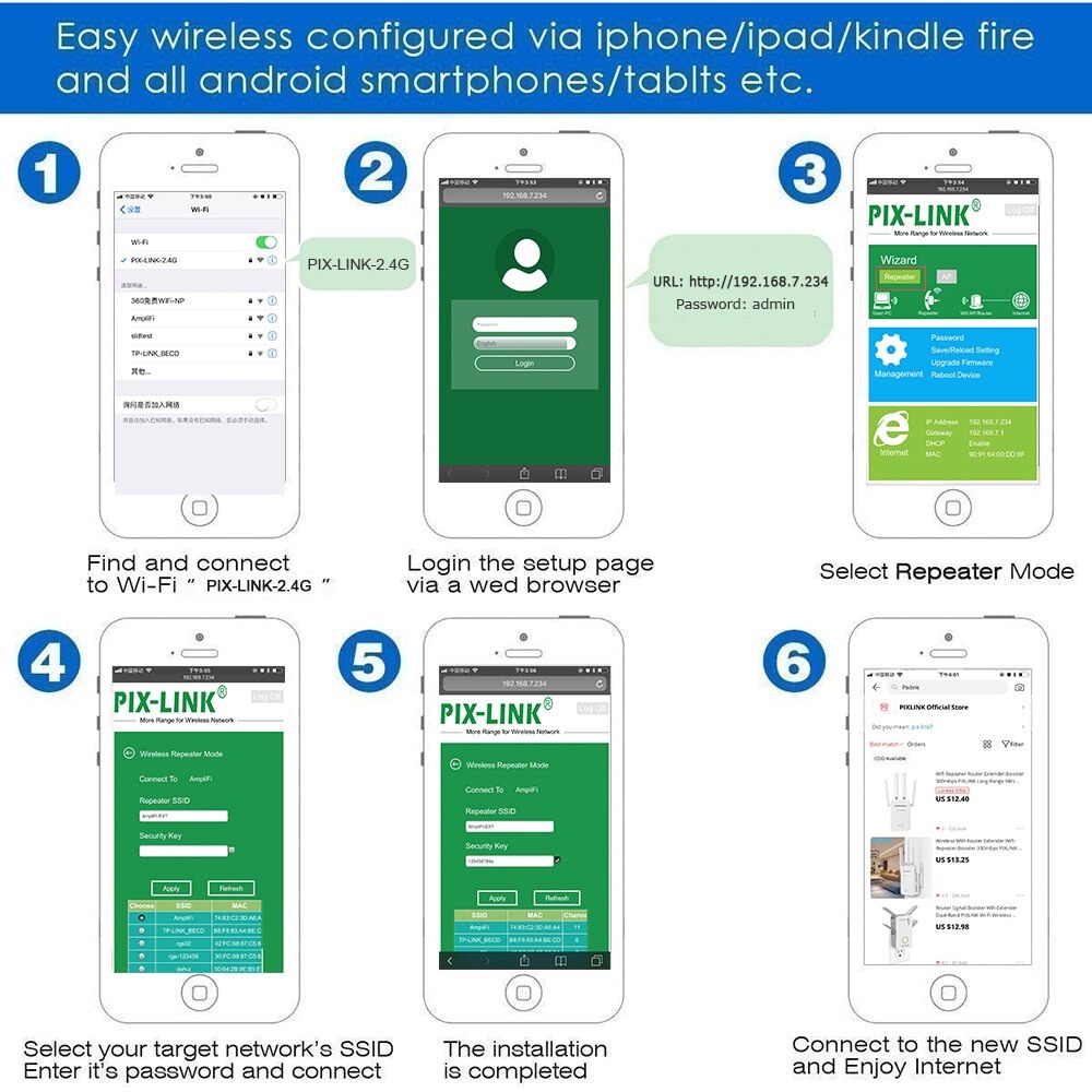 PIX-LINK Wireless WiFi Range Extender Amplifier Repeater 300Mbps - WR23 - Black