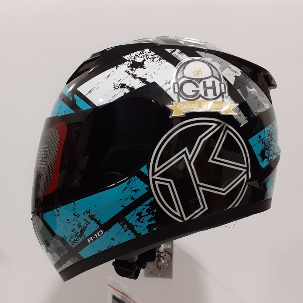 HELM KYT R10 #3 BLACK WHITE BLUE KYT R-10 #3 KYT R-10 SMOKE VISOR