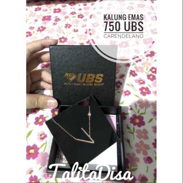 KALUNG CARENDELANO DG BOX dan CERTIFICATE HURUF V EMAS 750 ASLI 100% UBS