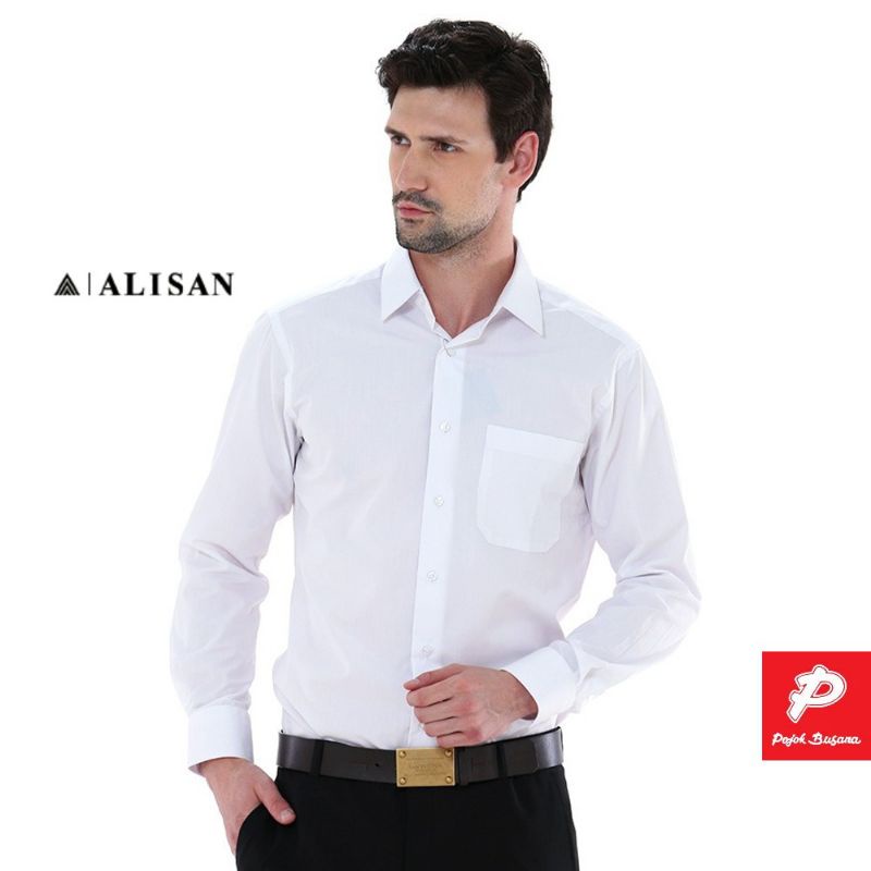 Alisan Kemeja Panjang Formal Pria Merk Alisan Original Model Slimfit dan Reguler Kemeja Nikah Kerja Resmi Kemeja Polos Pria Lengan Panjang Ukuran S M L XL