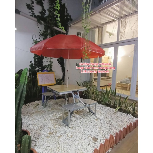 Meja Kursi Lipat Portable Alumunium Motif Kayu