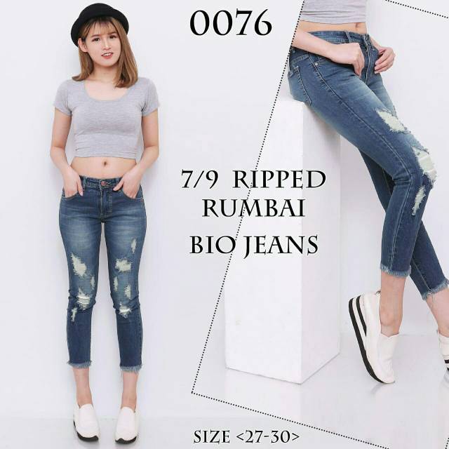 Celana Jeans Wanita Import TT Sobek rumbai 7per9 0076